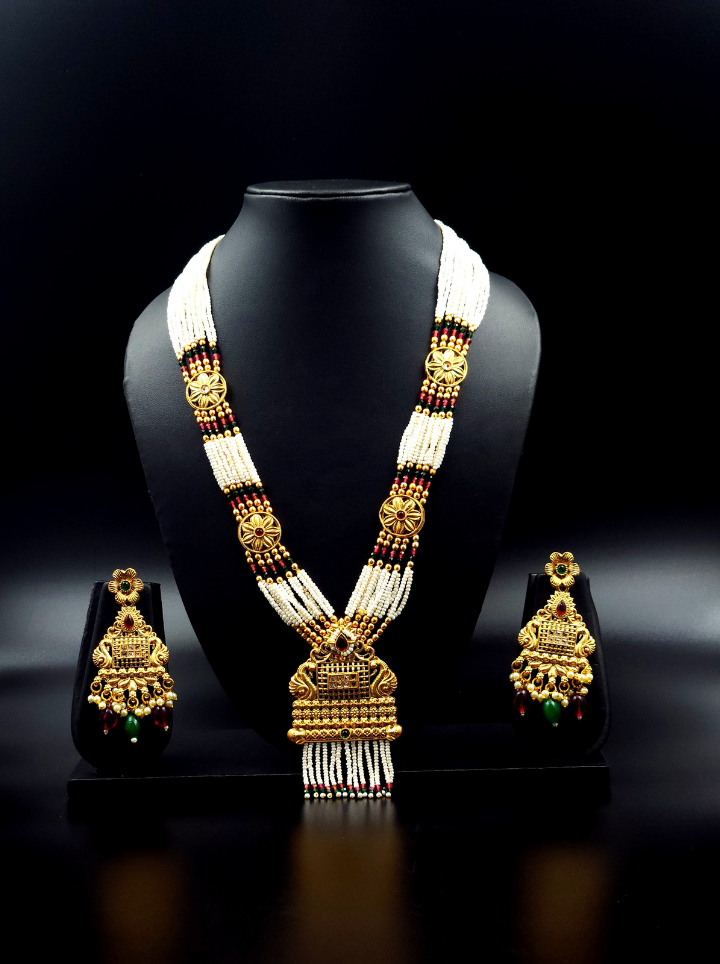 Red Rajwadi Meenakari Necklace