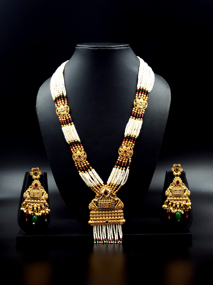 Red Rajwadi Meenakari Necklace