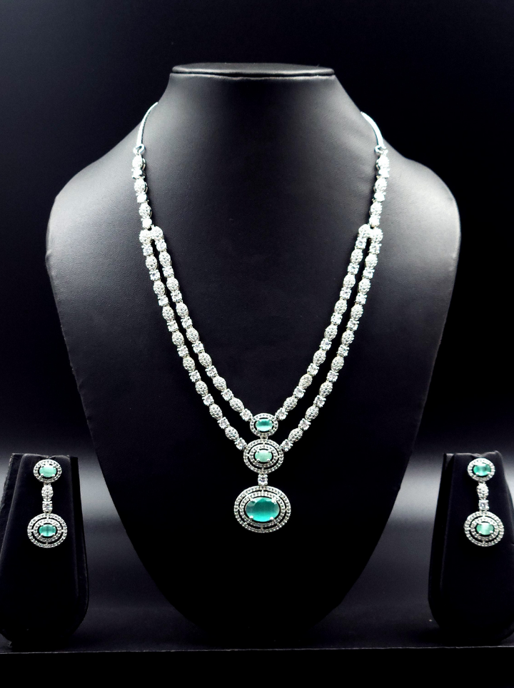 Emerald American Diamond Pendent Set