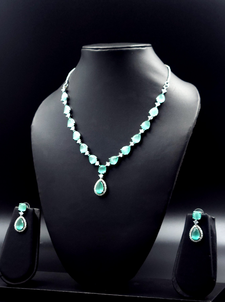 Rhodium-Plated American Diamond Pendent Set