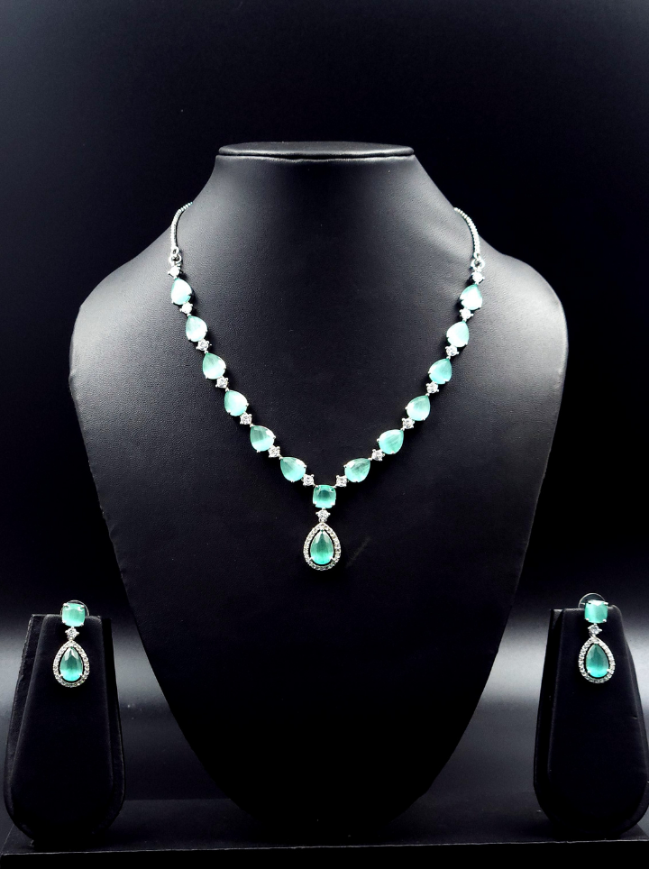 Rhodium-Plated American Diamond Pendent Set
