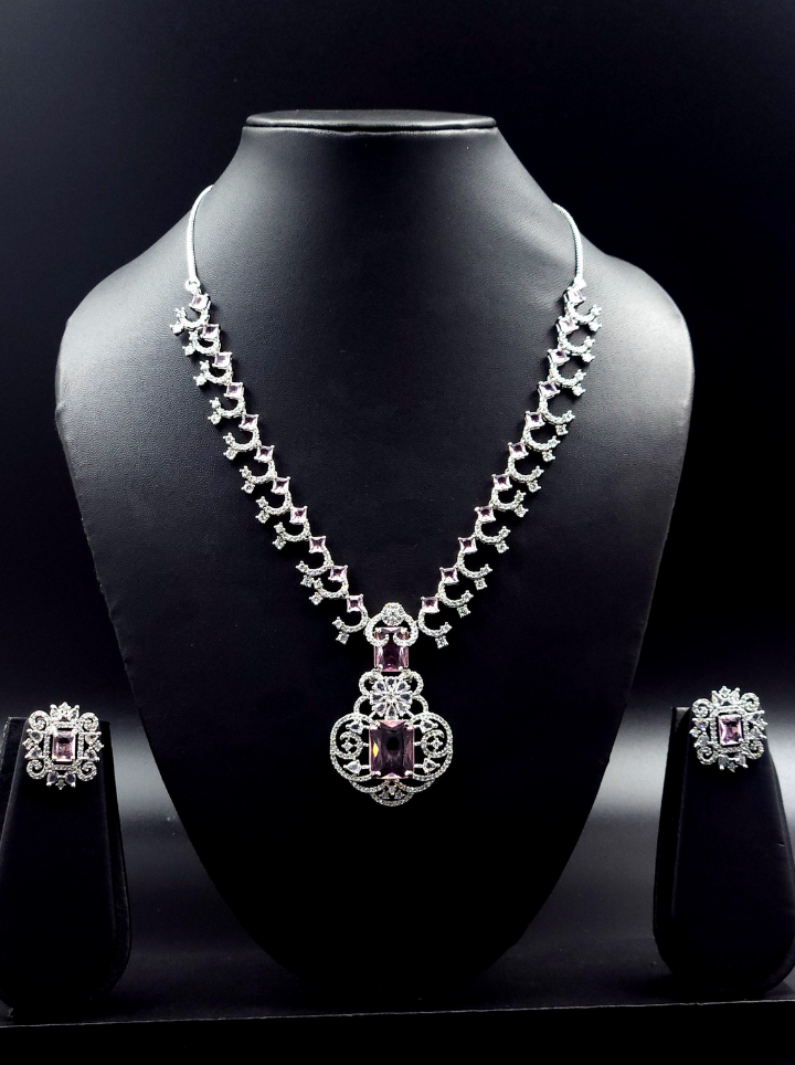 Pink Diamond Pendent set with Earrings