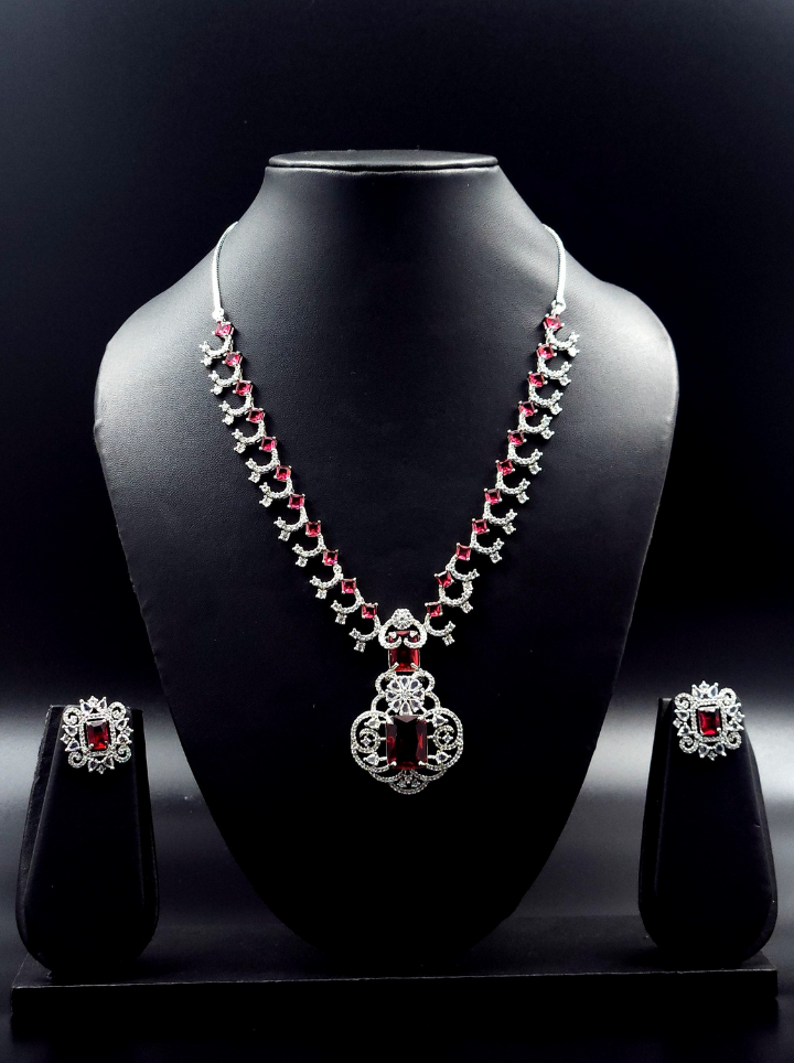 Ruby Diamond Pendent set with Earrings