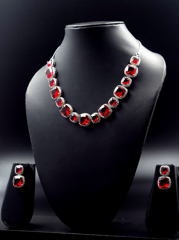 Large stone ruby necklace set