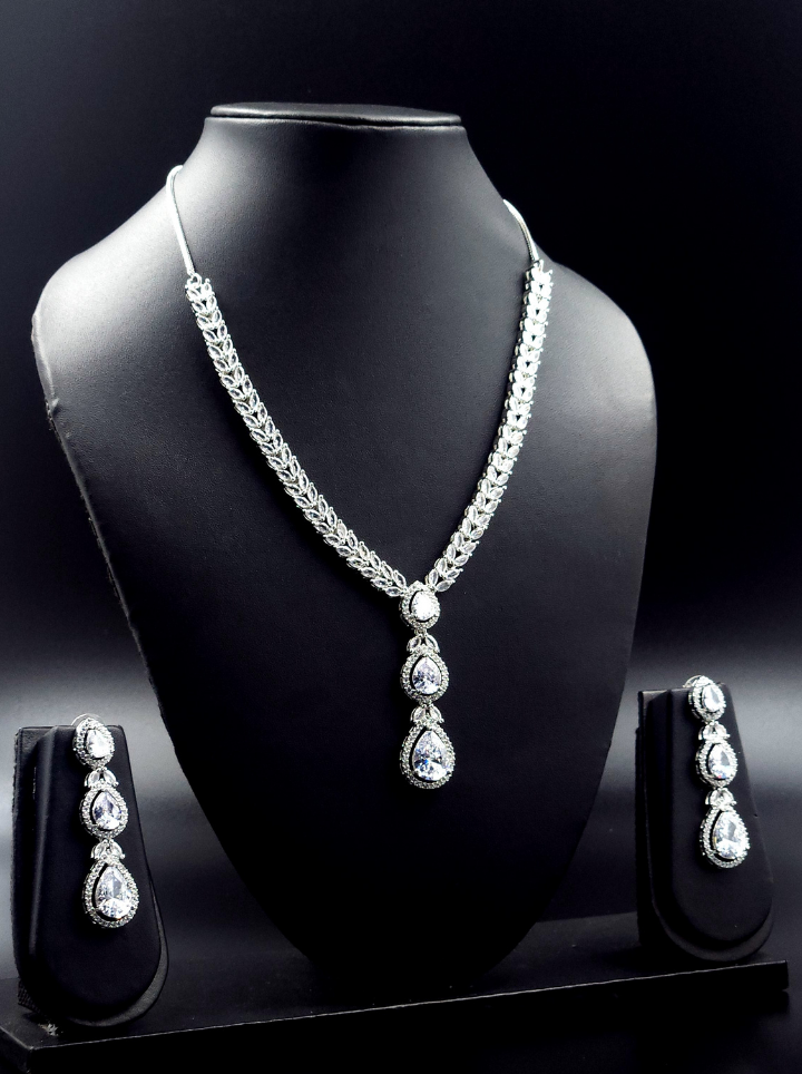 American Diamond Drop Pendent Set