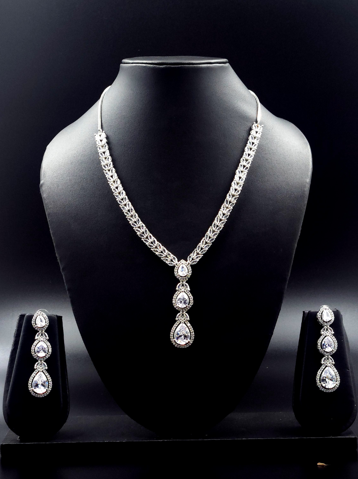 American Diamond Drop Pendent Set