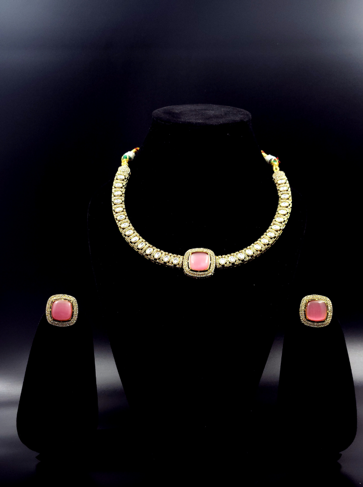 Moissanite Necklace Pink Stone