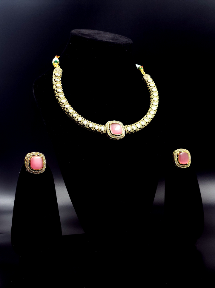 Moissanite Necklace Pink Stone