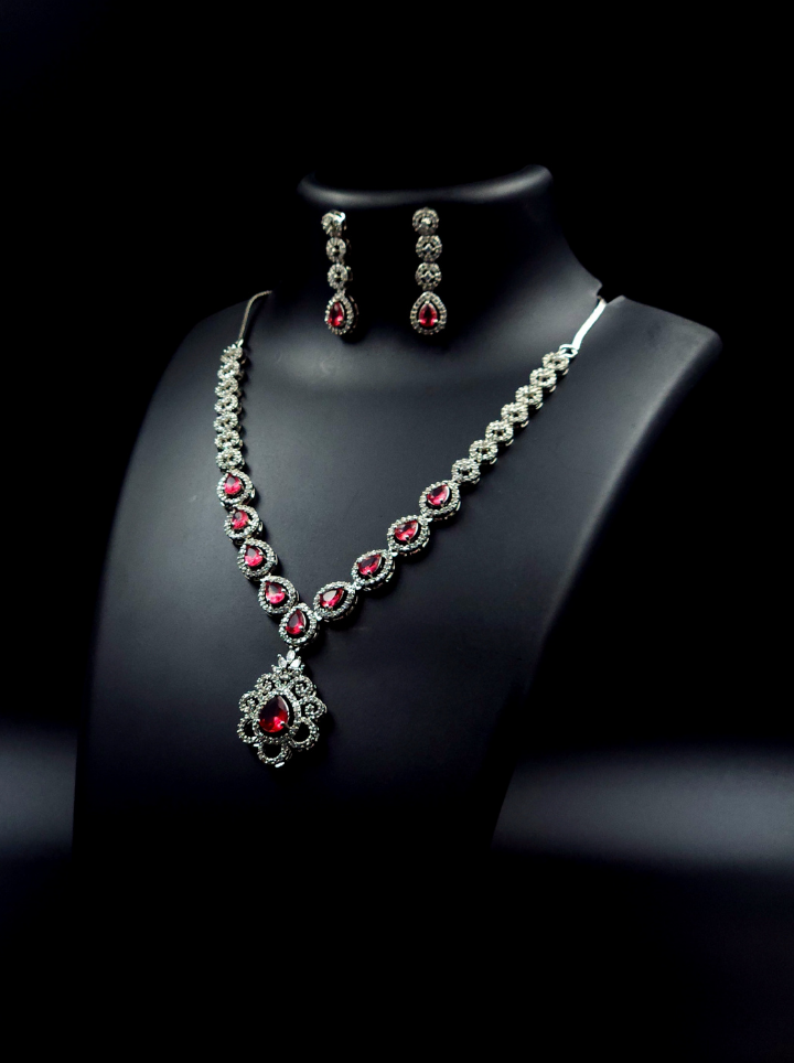 Drop Pendent Ruby Necklace Set