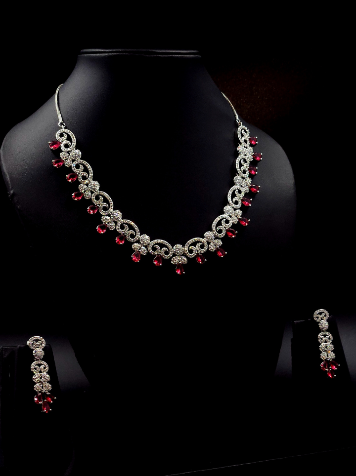 Ruby Diamond Party Ware Necklace Set