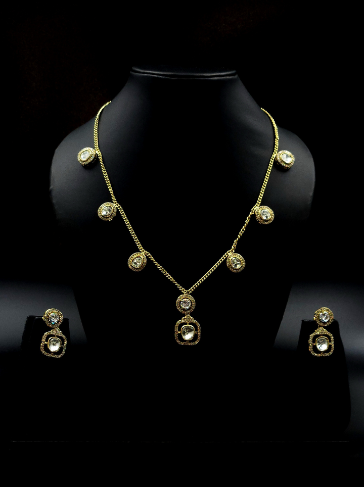 Premium Moissanite Pendant Short Neckpiece -Antique Gold