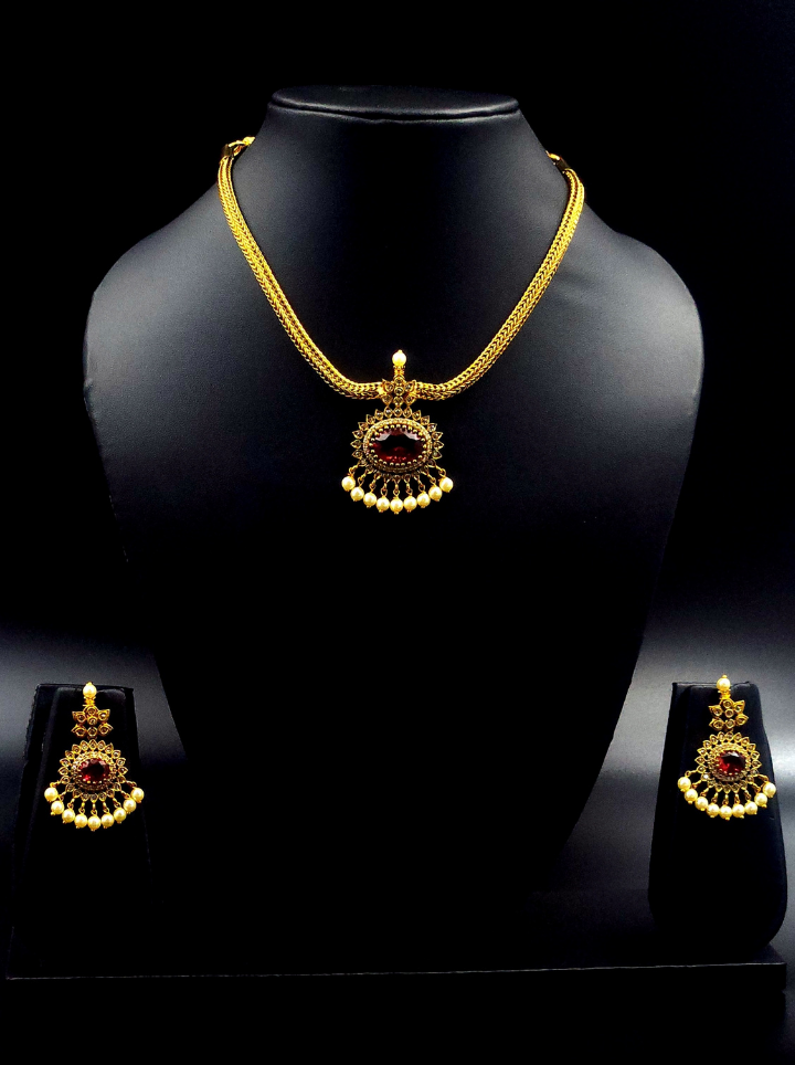 Ruby Pendant Necklace Set