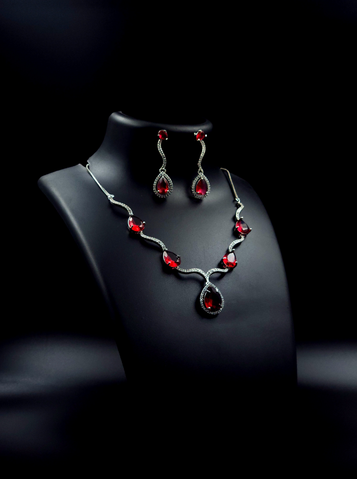 Drop Pendent Ruby Necklace Set