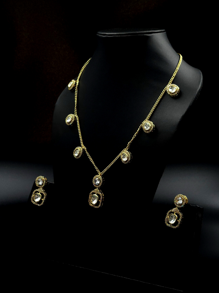 Premium Moissanite Pendant Short Neckpiece -Antique Gold