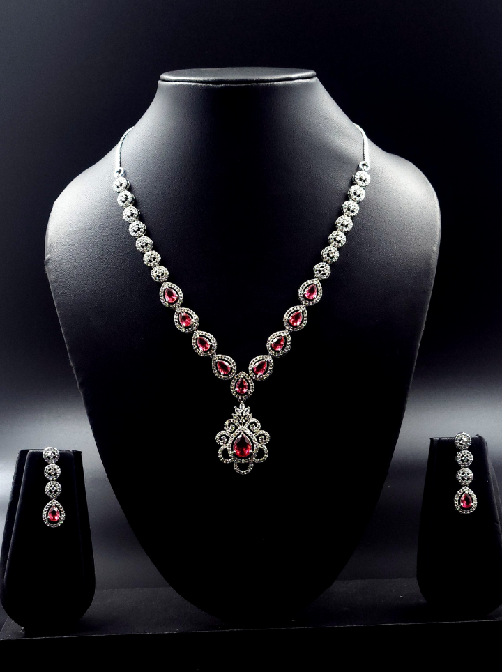 American Diamond Drop Pendent Set