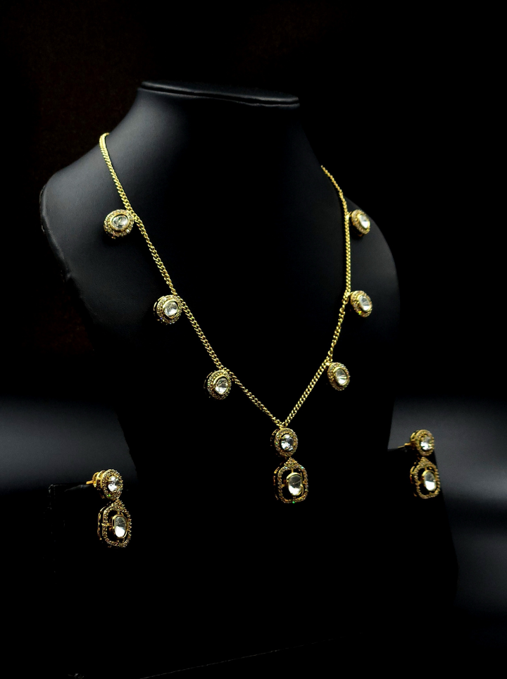 Premium Moissanite Pendant Short Neckpiece -Antique Gold