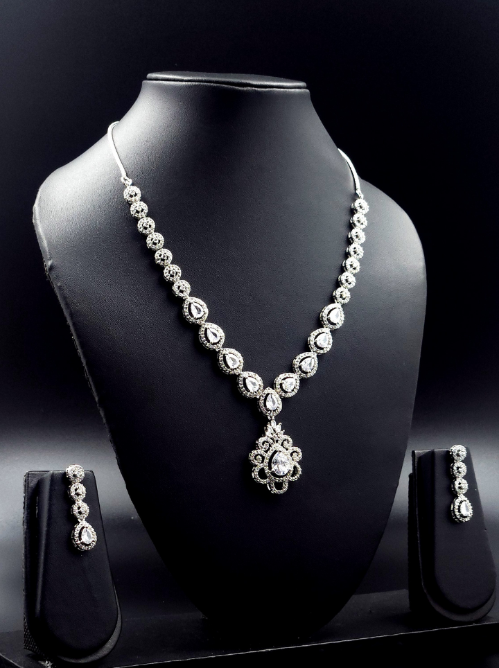 American Diamond Drop Pendent Set