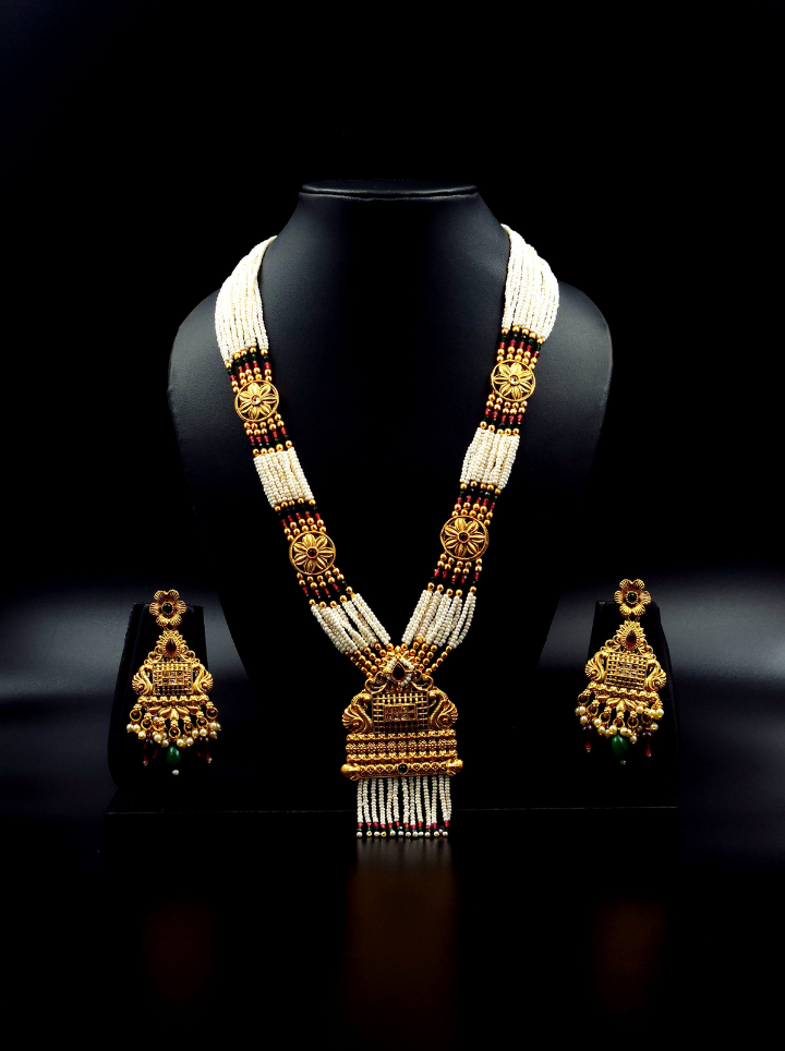 Red Rajwadi Meenakari Necklace
