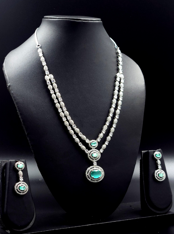 Emerald American Diamond Pendent Set