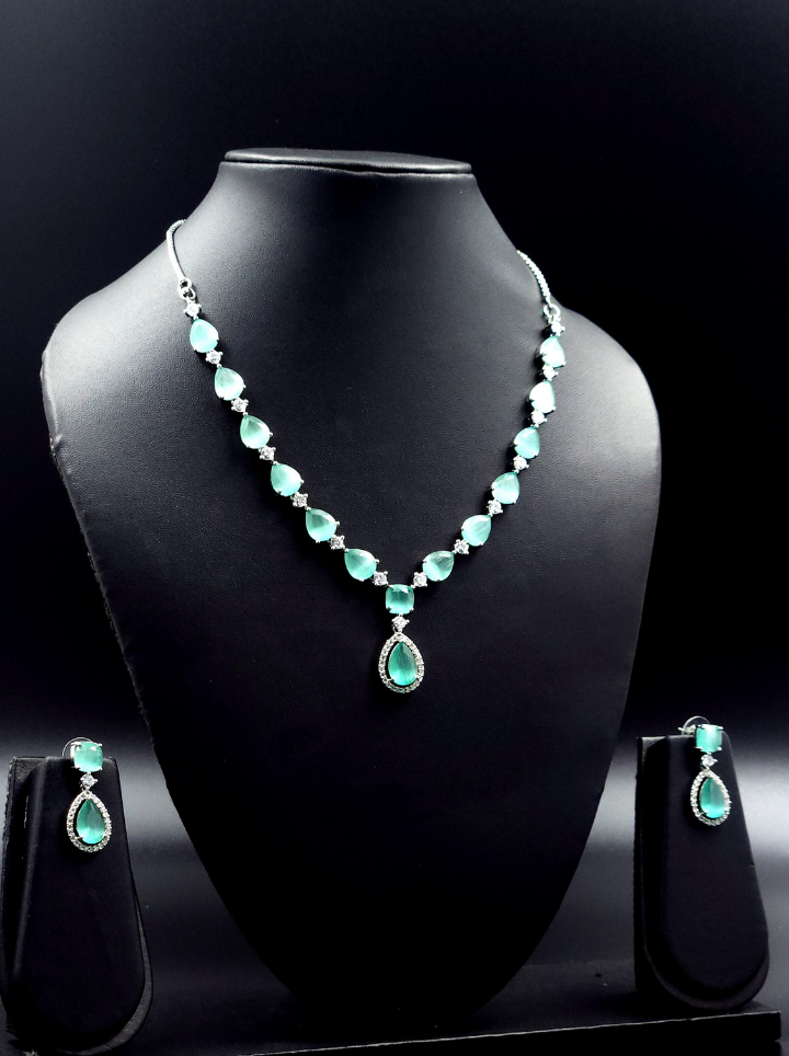 Rhodium-Plated American Diamond Pendent Set