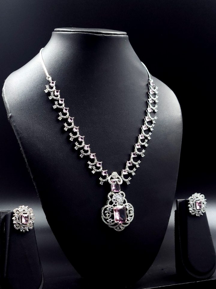 Pink Diamond Pendent set with Earrings