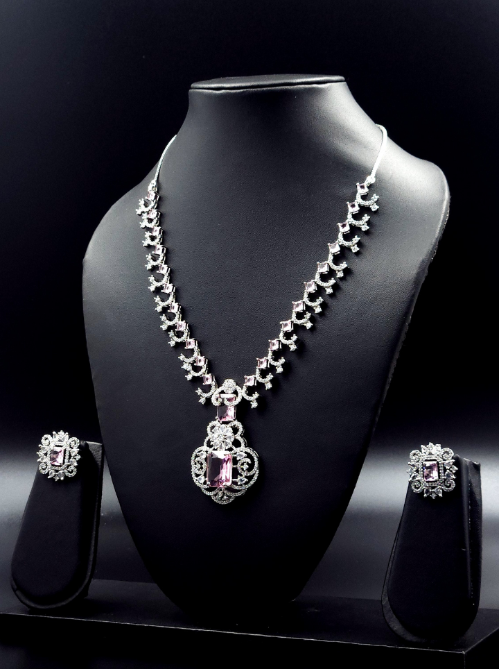 Pink Diamond Pendent set with Earrings