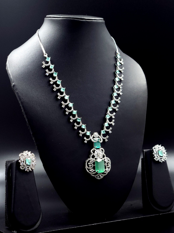 Emerald Diamond Pendent set with Earrings