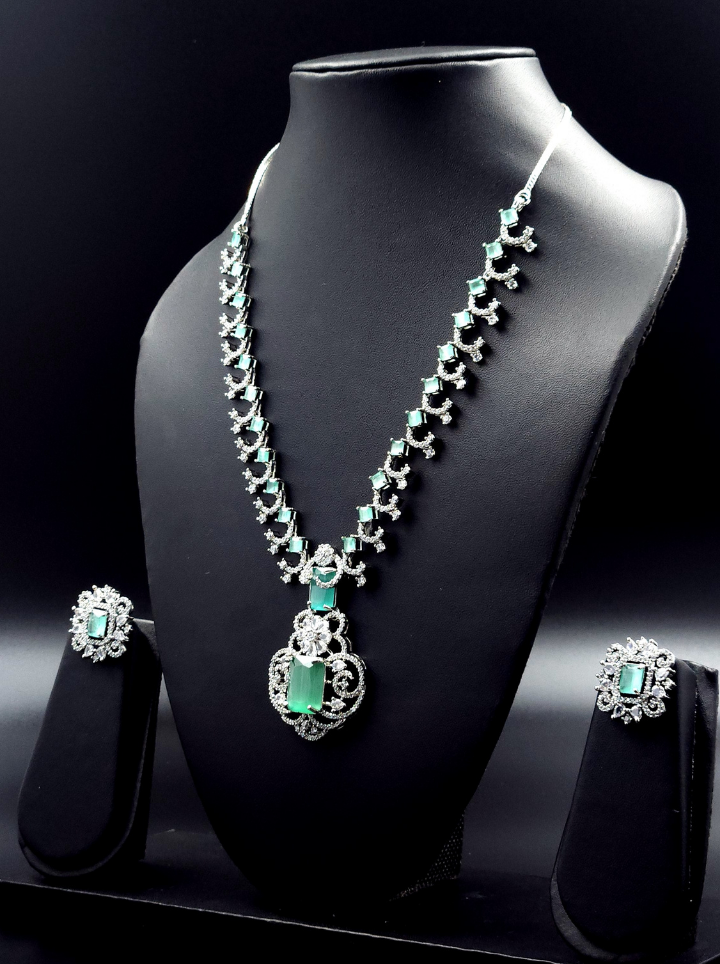 Emerald Diamond Pendent set with Earrings