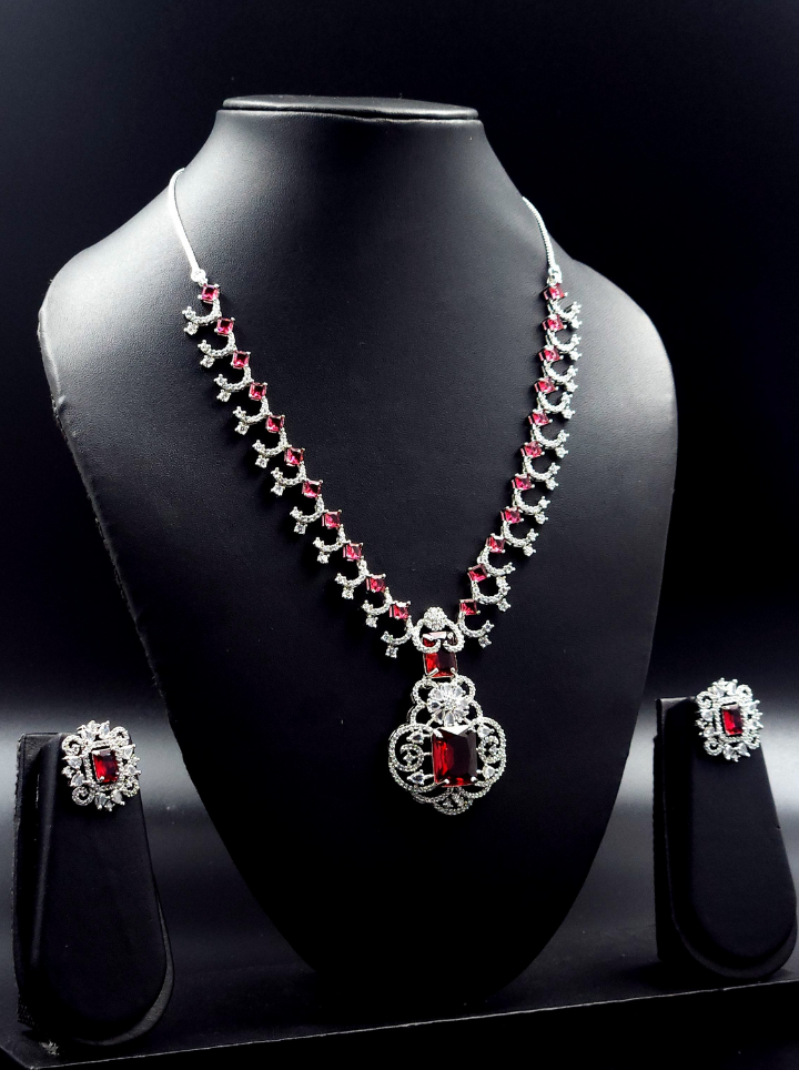 Ruby Diamond Pendent set with Earrings