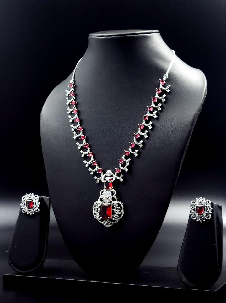 Ruby Diamond Pendent set with Earrings