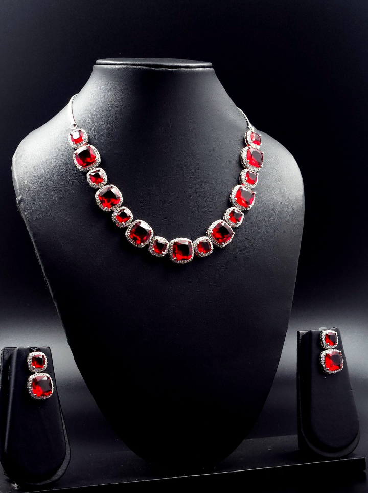 Large stone ruby necklace set
