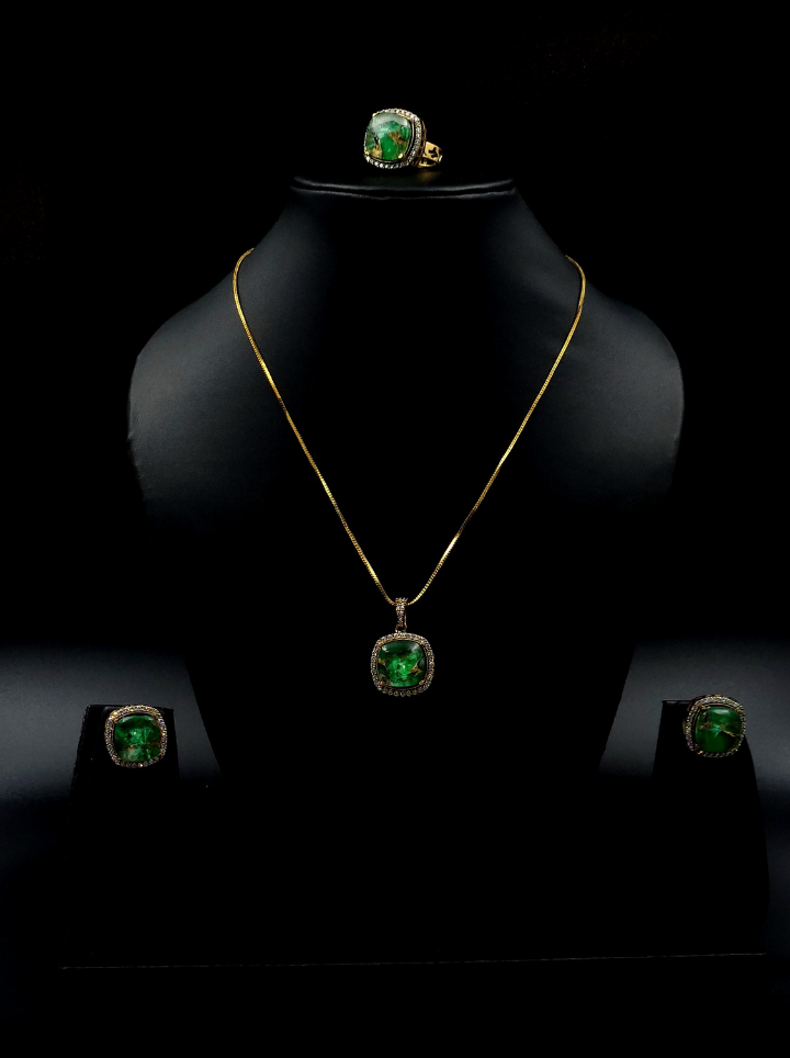 Premium AD Stone Pendent Chain Neckpiece - Green