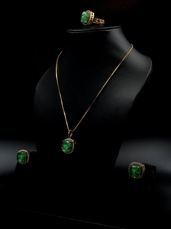 Premium AD Stone Pendent Chain Neckpiece - Green
