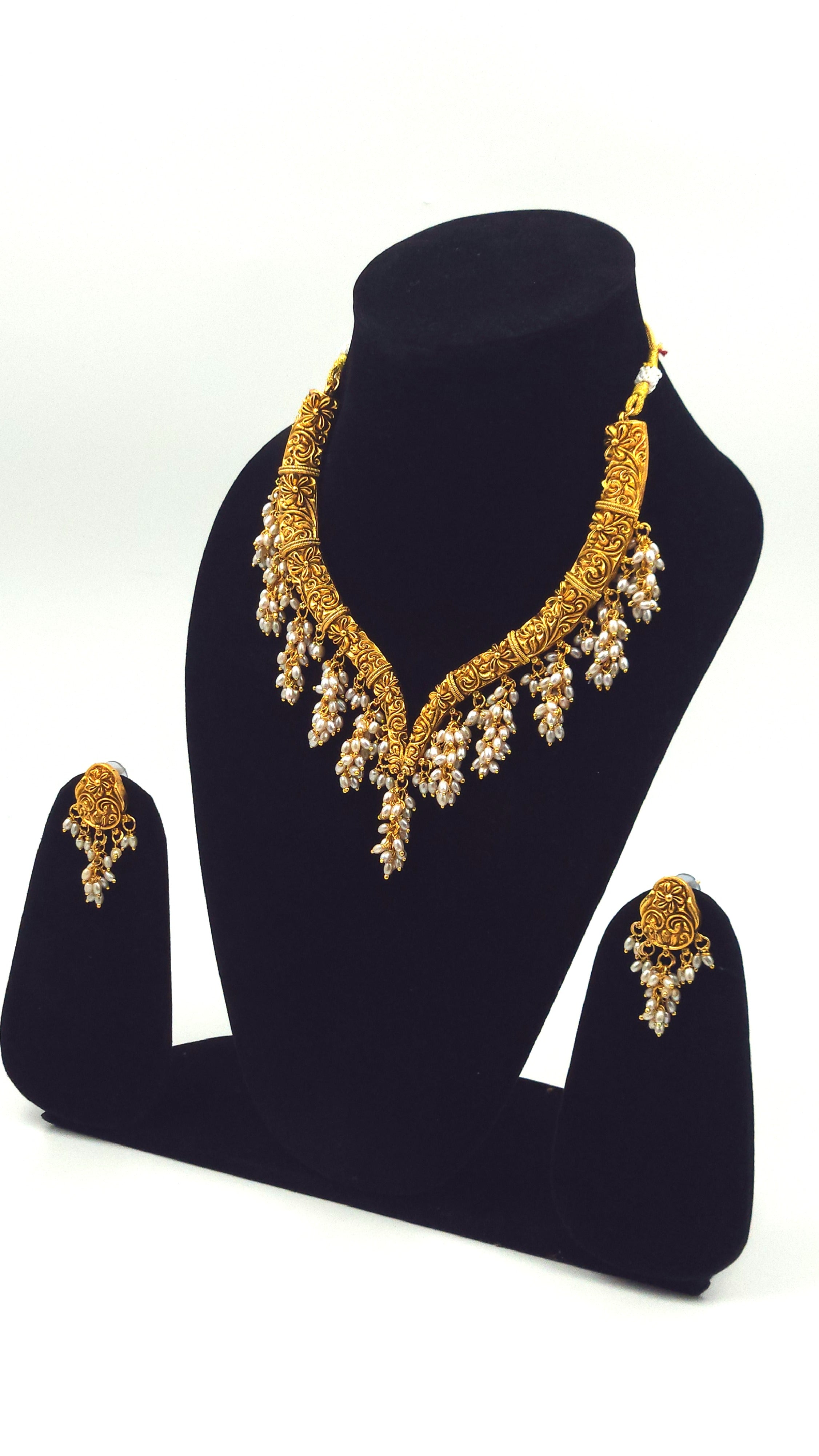 Gold Floral Hasli Choker with white Peral