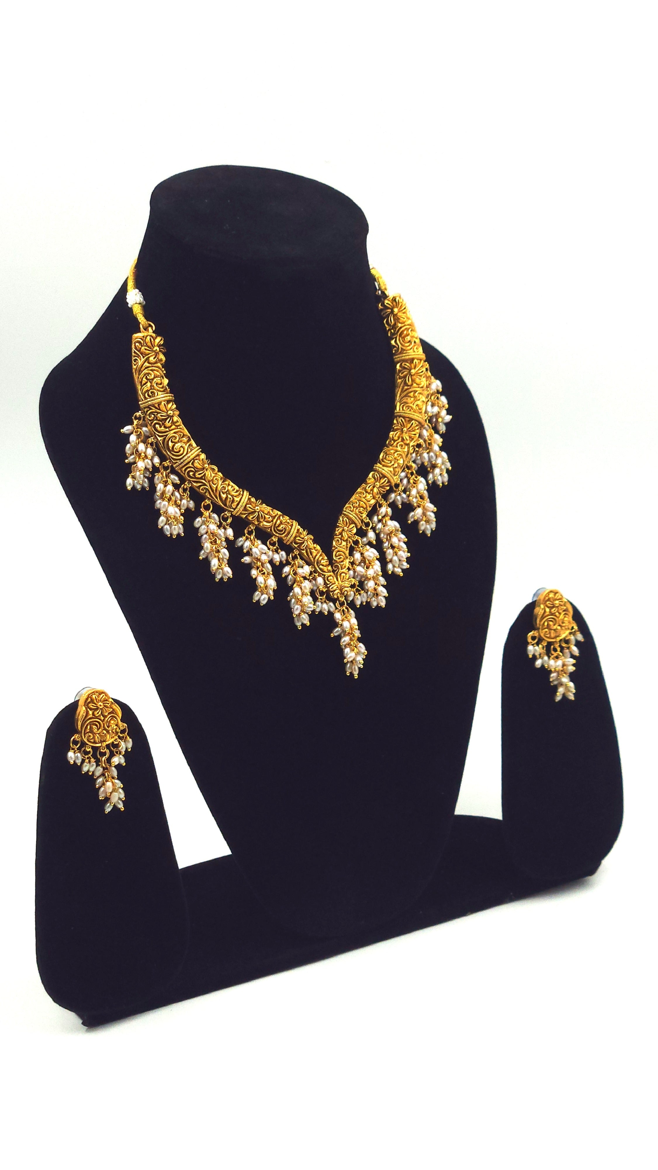Gold Floral Hasli Choker with white Peral
