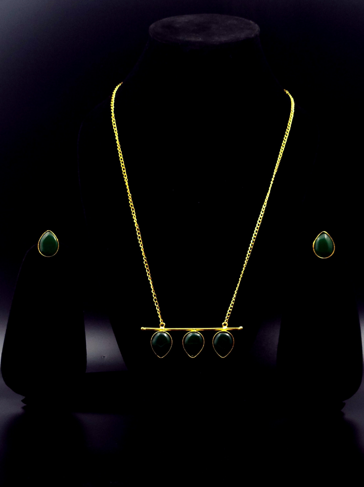 3 Stone Pendant Set with Stud
