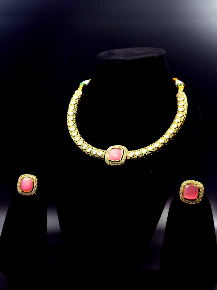 Moissanite Necklace Pink Stone