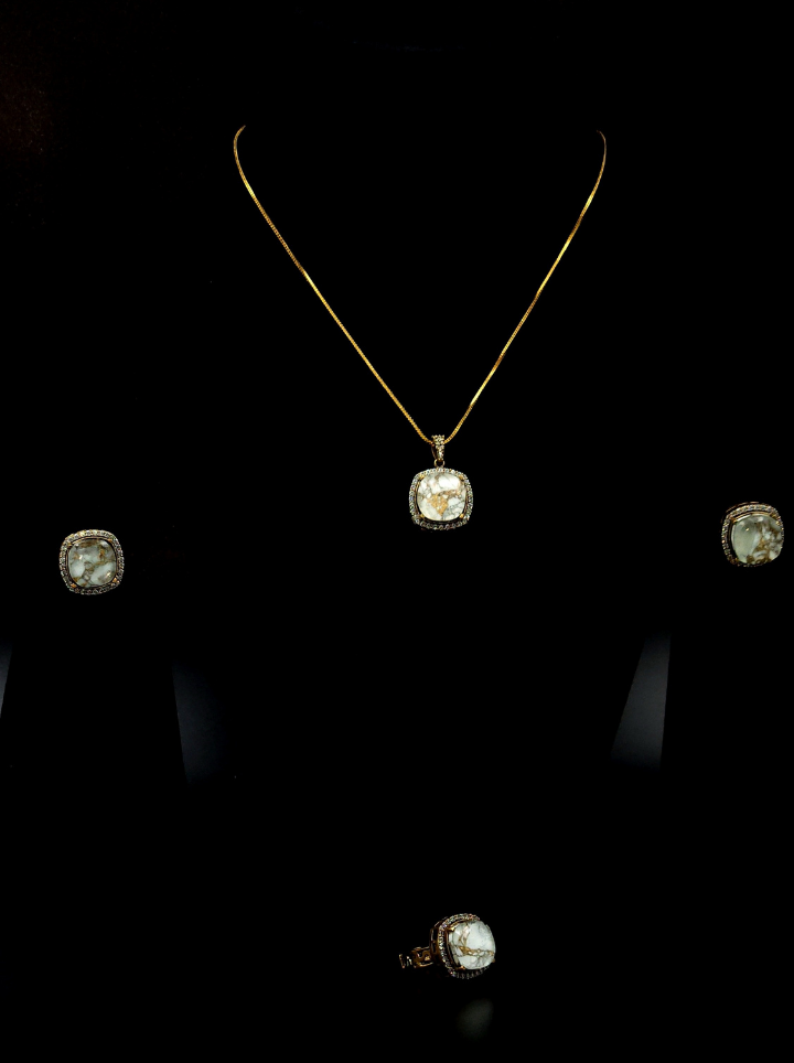 Premium AD Stone Pendent Chain Neckpiece -White