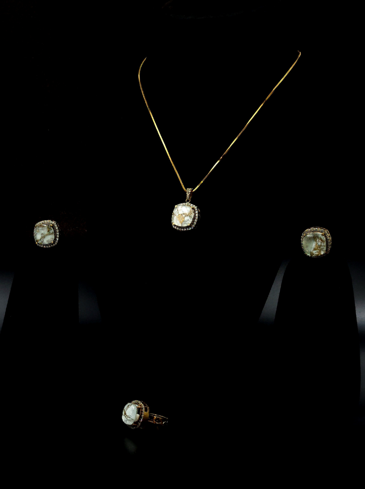 Premium AD Stone Pendent Chain Neckpiece -White