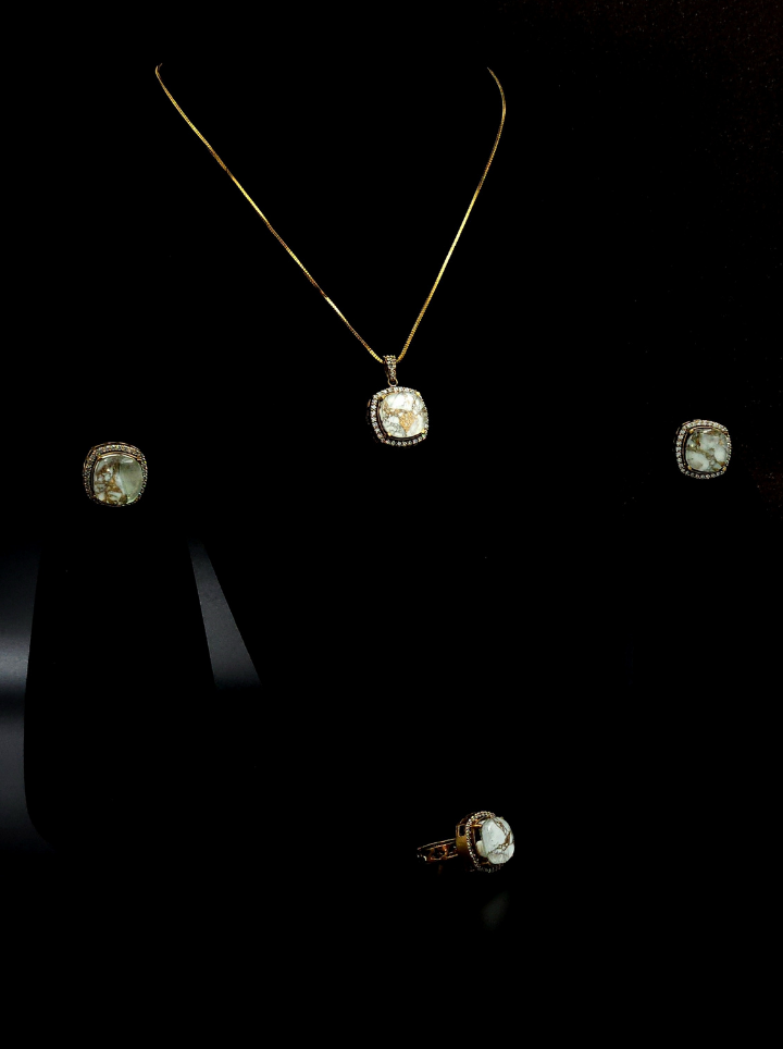 Premium AD Stone Pendent Chain Neckpiece -White