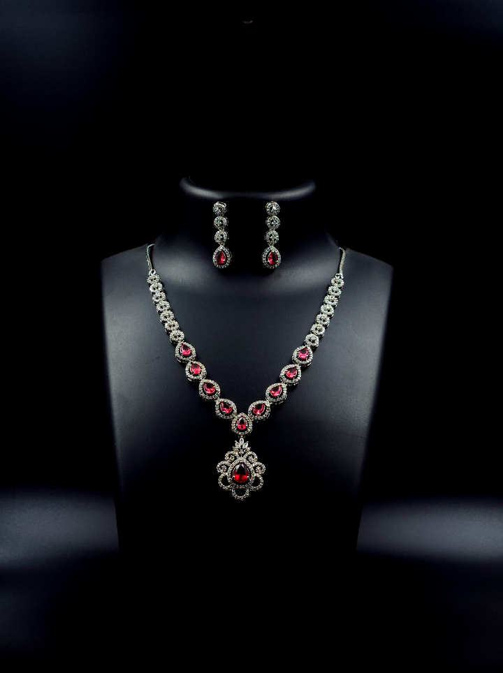 Drop Pendent Ruby Necklace Set