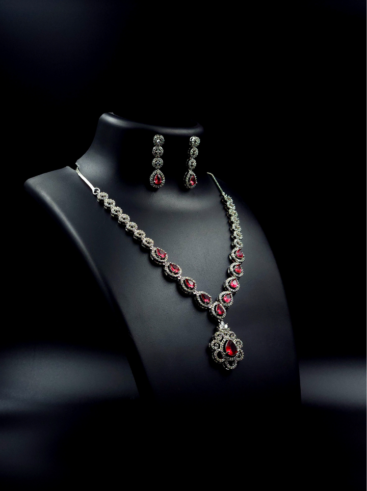 Drop Pendent Ruby Necklace Set