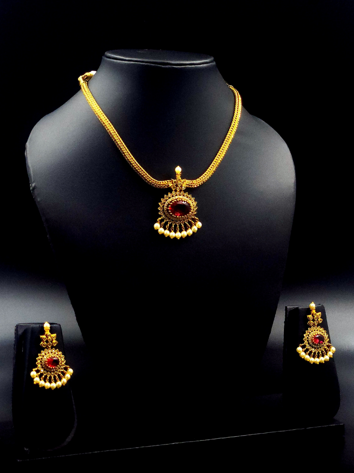 Ruby Pendant Necklace Set
