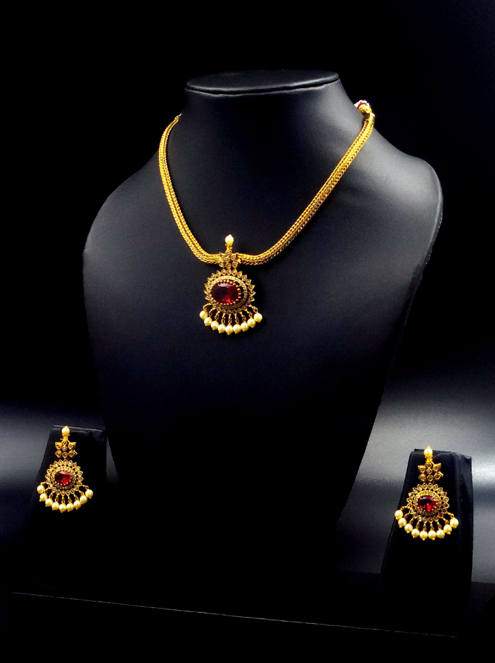 Ruby Pendant Necklace Set