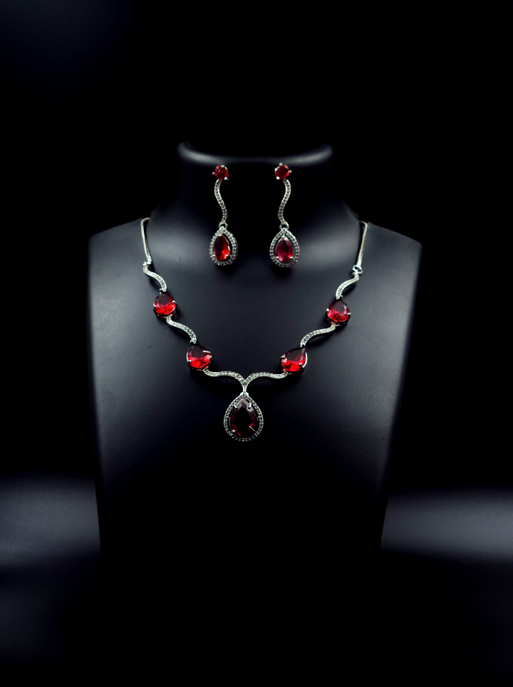Drop Pendent Ruby Necklace Set