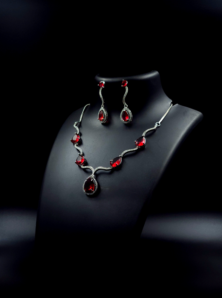 Drop Pendent Ruby Necklace Set