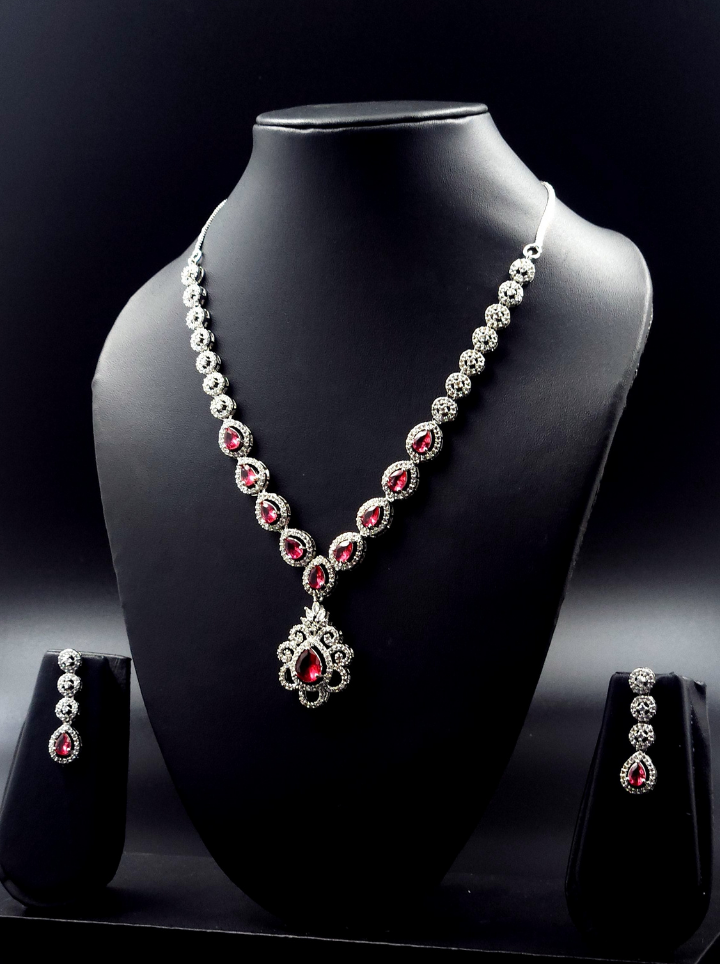 American Diamond Drop Pendent Set