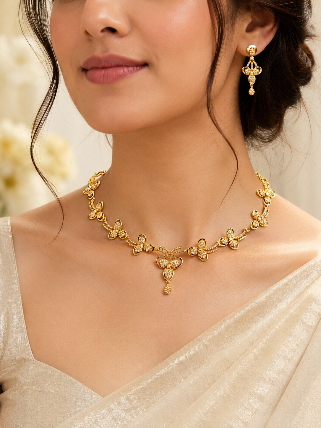 Elegant Golden AD Necklace